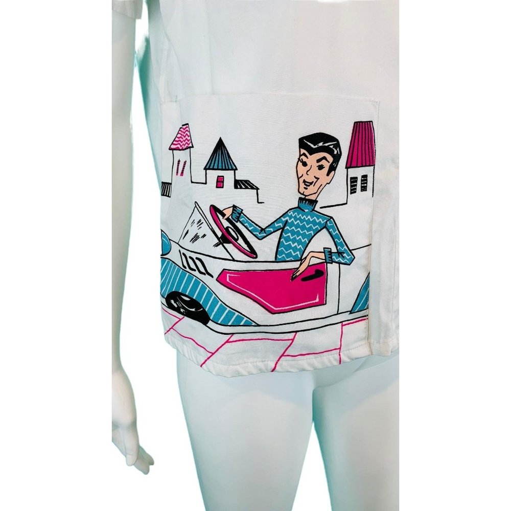 Vintage 60s Novelty Blouse Womens Small Printed Dream Pockets Girl Shirts - Picture 4 of 10